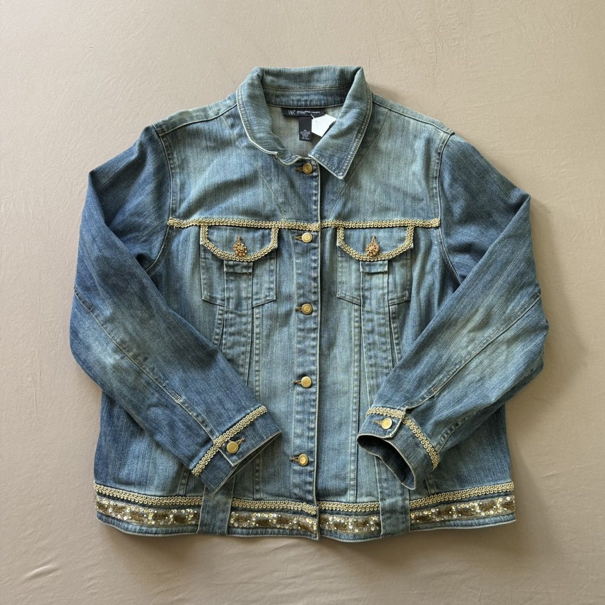 I.N.C Vintage INC International Concepts Embellished Denim Jacket Size XXL / US 16-18 / IT 52-54 - 1 Thumbnail