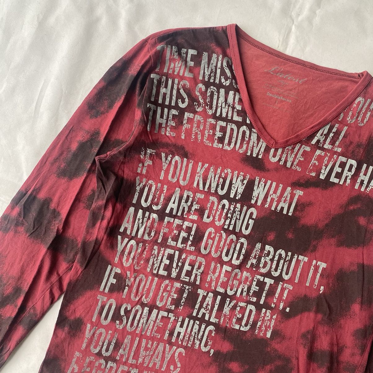 Beauty Beast × If Six Was Nine × Japanese Brand Japanese Gothic Poem Red Black Washed V-Neck Long Sleeve Tee Size US L / EU 52-54 / 3 - 5 Thumbnail