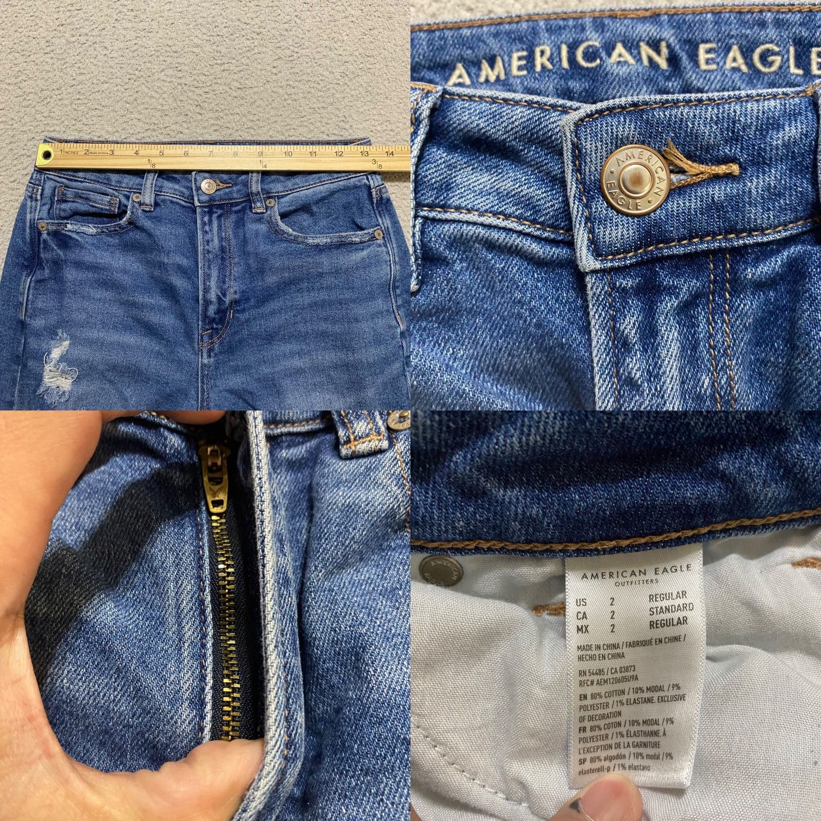 American Eagle Outfitters American Eagle Outfitters Mom Jeans Womens Size 2 Blue Denim Medium Wash Distressed Raw Hem 90s Grunge Retro Size 26" / US 2 / IT 38 - 8 Thumbnail