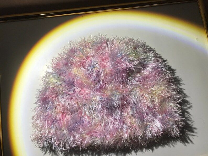 Handmade Vintage Rainbow Fluffy Cute Kawaii Knitted Hand Made Hat Size ONE SIZE - 7 Thumbnail