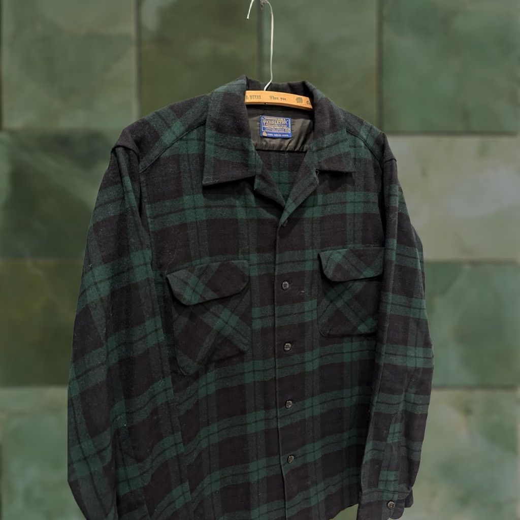 Pendleton Vintage 80s Pendleton Green Plaid Wool Loop Collar Board Shirt Medium Size US M / EU 48-50 / 2 - 1 Thumbnail