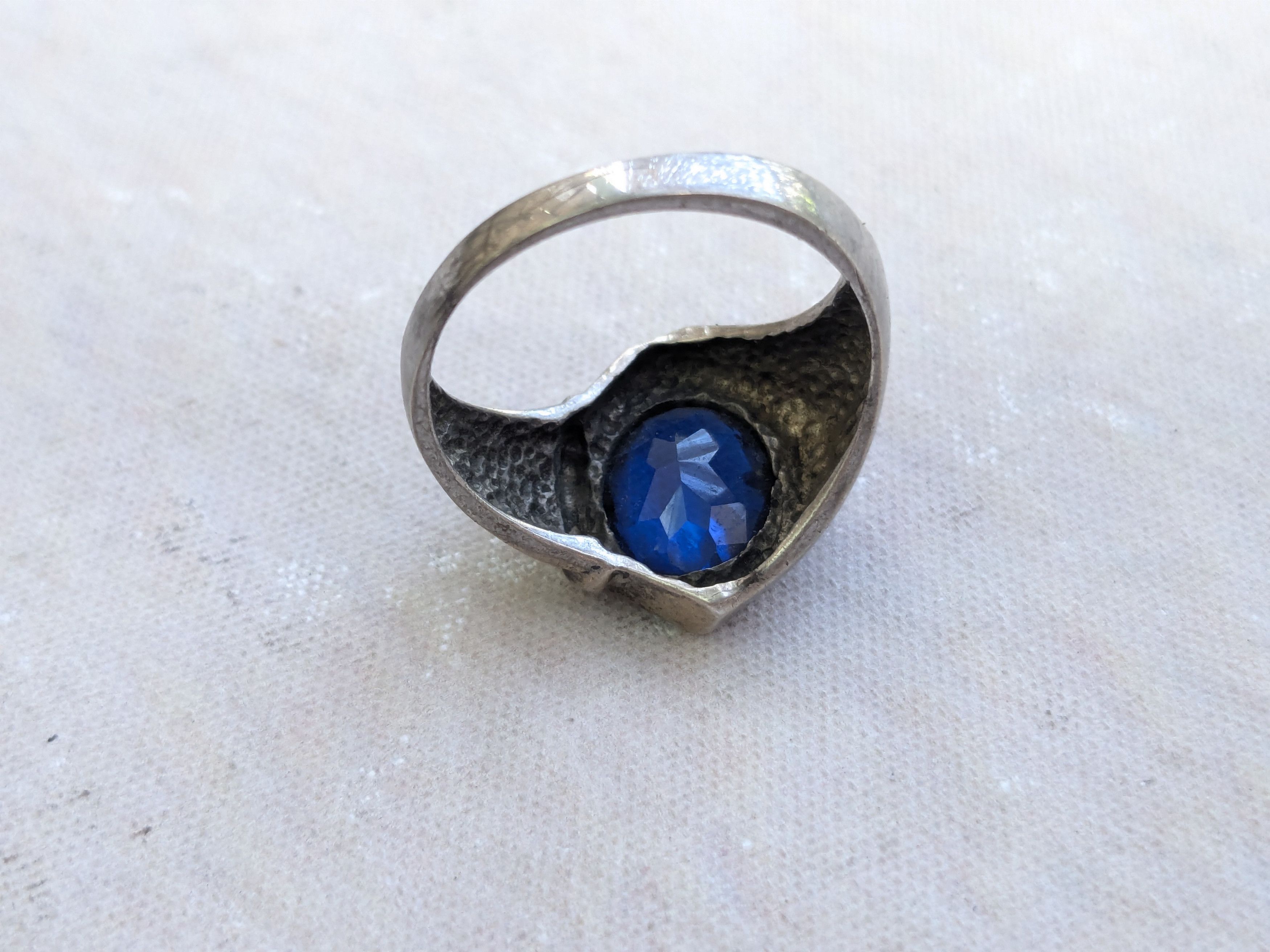 Jewelry Vintage Sterling Silver Ring Blue Glass 10.5 Oval Faceted Size ONE SIZE - 8 Thumbnail