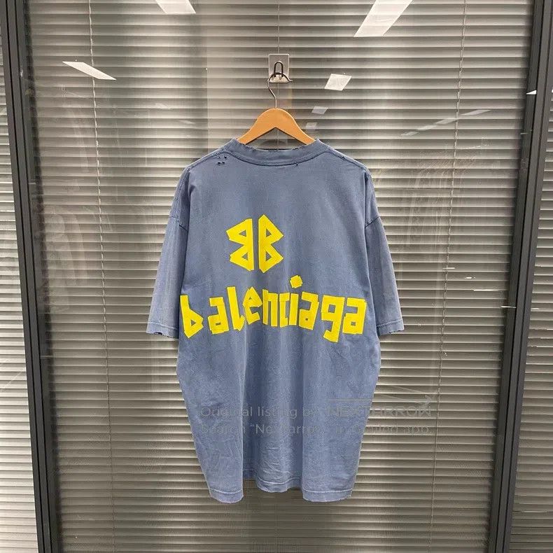 Balenciaga Balenciaga Classic Tape Print Distressed Short Sleeve Size US M / EU 48-50 / 2 - 2 Thumbnail