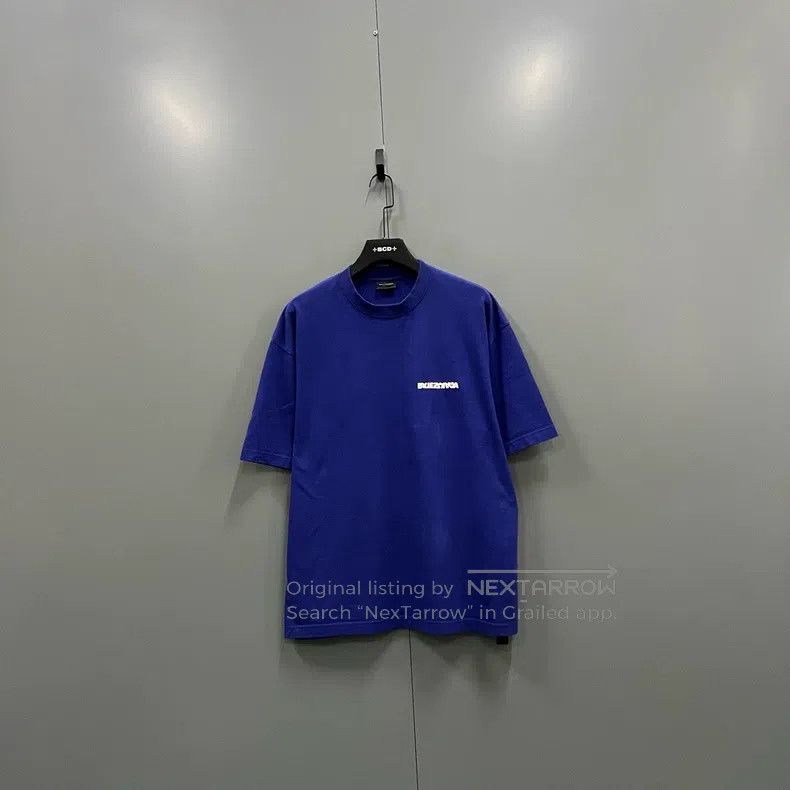 Balenciaga Blue Logo Embroidered Short Sleeve