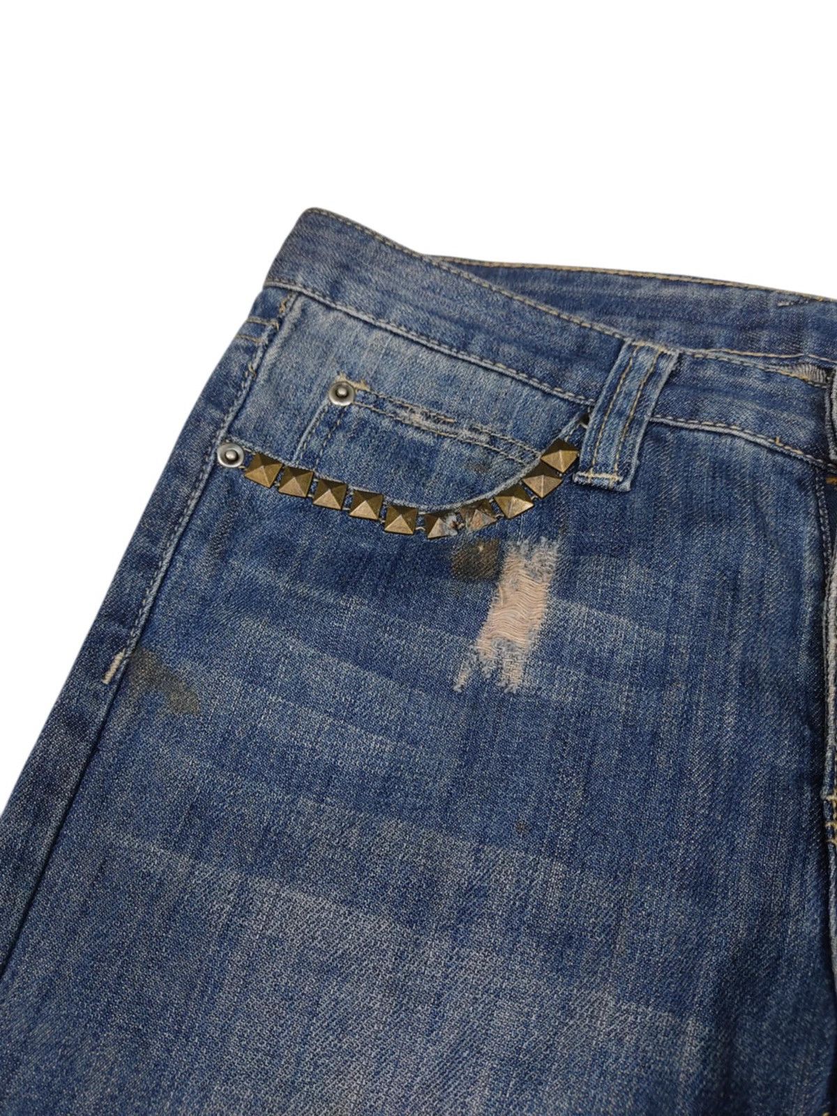 Designer × Japanese Brand Vintage 90s Stovepipe Studded Distressed Whiiskered Jeans Size 32" / US 10 / IT 46 - 7 Thumbnail
