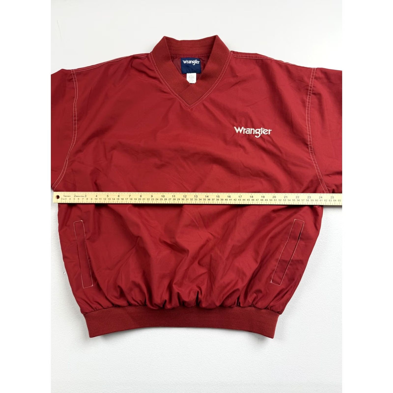 Wrangler Wrangler Jacket Mens L Red V Neck Pullover Windbreaker Lined Logo Microfiber Windbreaker Casual Fall Pockets Embroidered Wrangler Script Mens Size US L / EU 52-54 / 3 - 5 Thumbnail