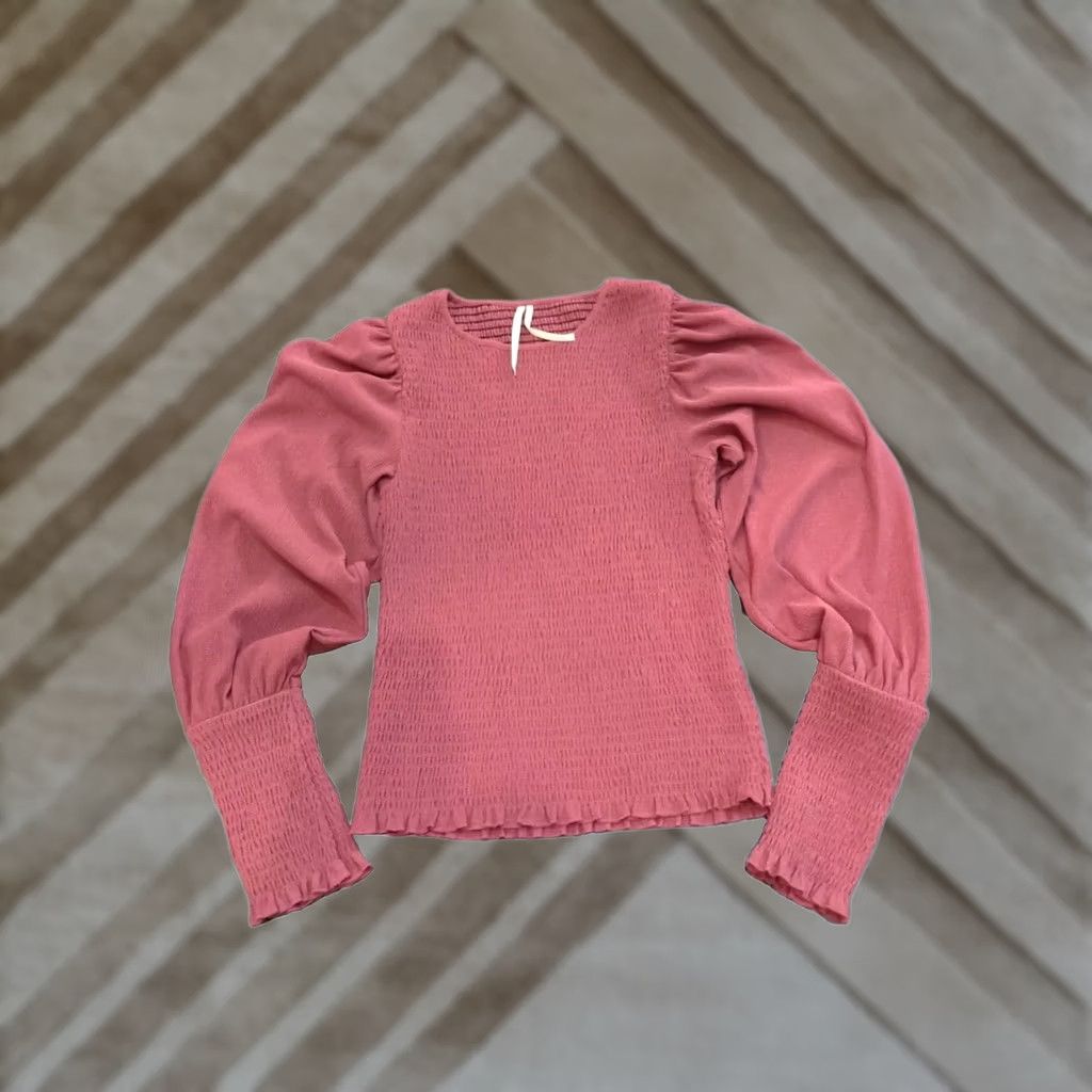 Anthropologie Anthropologie Blouse Shirt Women Puff Sleeve Square Neck Raspberry Small Shimmer Sparkle Metallic Bohemian Casual Holiday Party Cocktail Boho Blouse Size S / US 4 / IT 40 - 1 Thumbnail