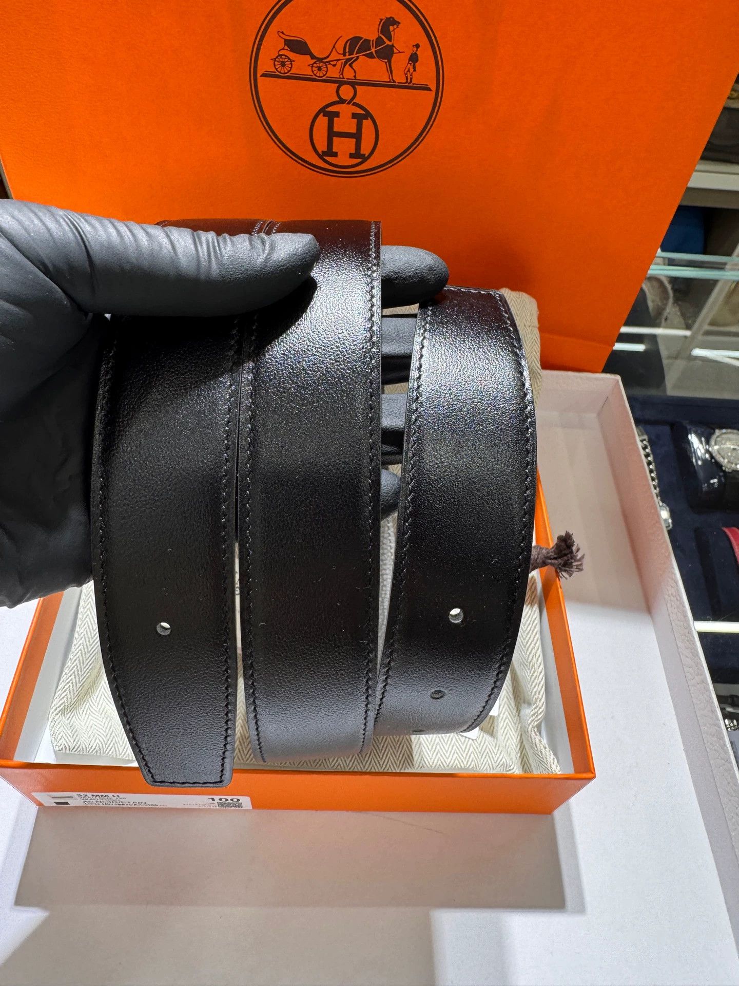 Hermes HERMES Belt Double Calfskin 32mm 100cm Black x Etoupe Size ONE SIZE - 8 Thumbnail