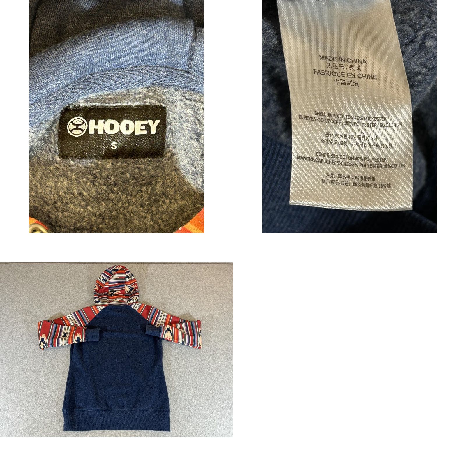 Vintage Hooey Hoodie Mens S Blue Tribal Aztec Western Pullover Fleece Sweatshirt Size US S / EU 44-46 / 1 - 8 Thumbnail