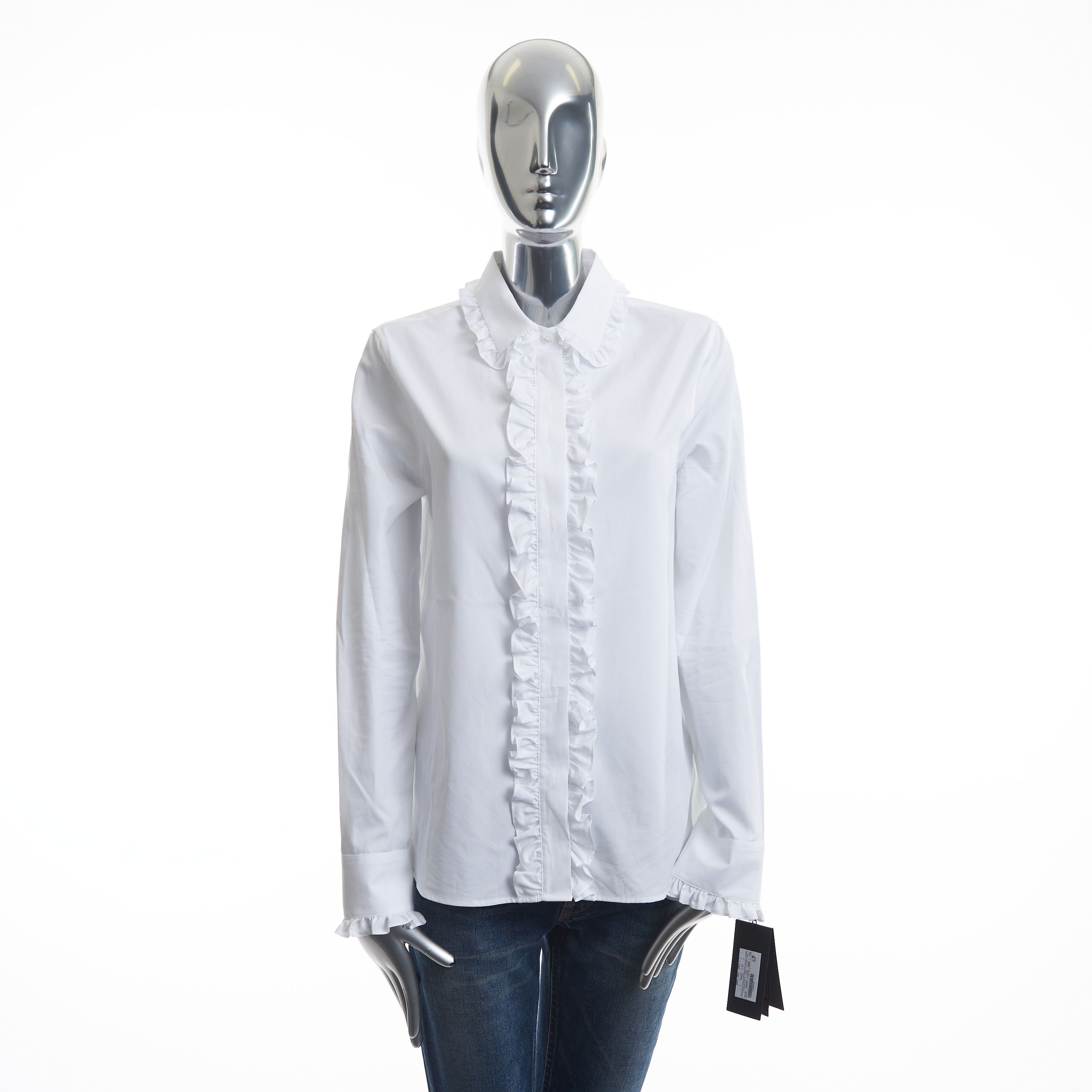 image of Saint Laurent Paris White Ruffled Shirt - Poplin Cotton, Women's (Size Medium)