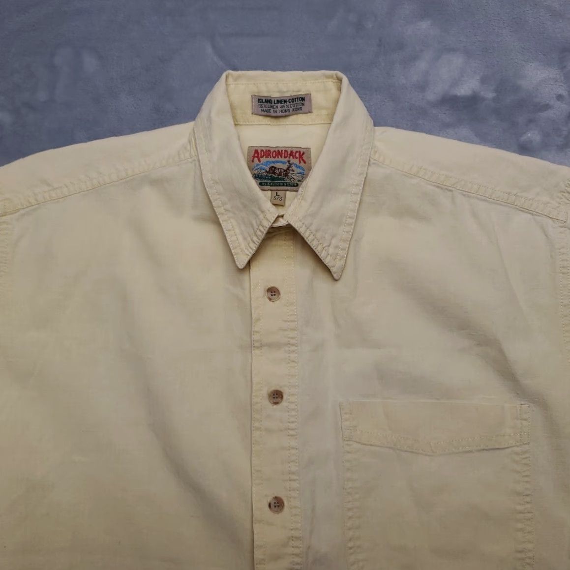 Vintage VTG Adirondack Shirt Mens L Yellow Linen Linen Blend Outdoor Island Comfort Button-Up Collared Pocket Short Sleeve Casual Size US L / EU 52-54 / 3 - 4 Thumbnail