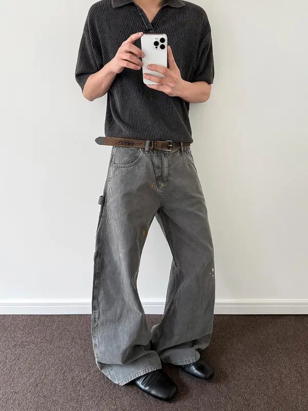 VIBE Paint Splatter Oversized Gray Carpenter Jeans Size US 32 / EU 48 - 5 Thumbnail