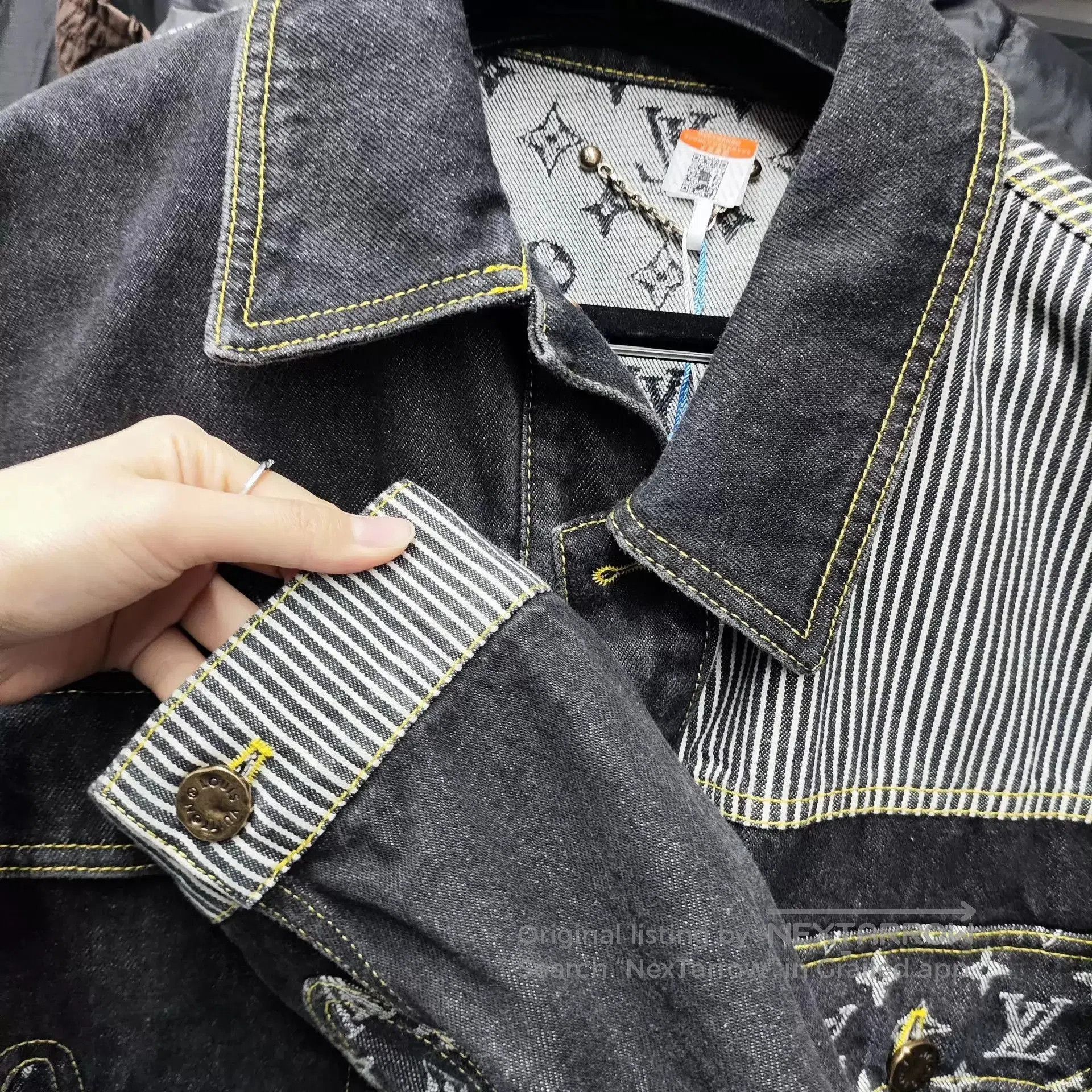 Louis Vuitton Black Denim Jacket with Patchwork Design Size S. Size US S / EU 44-46 / 1 - 6 Thumbnail