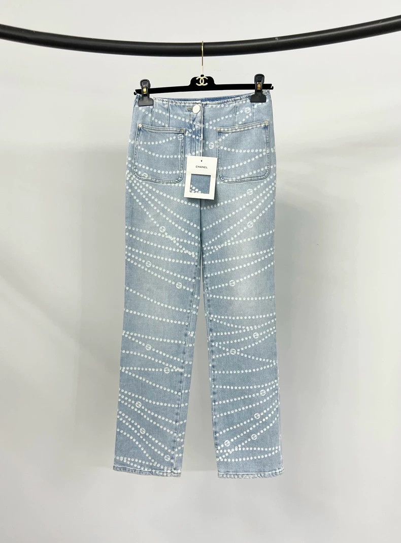 Chanel Chanel 25P light blue knitted chain straight jeans Size 24" / US 00 / IT 34 - 1 Thumbnail