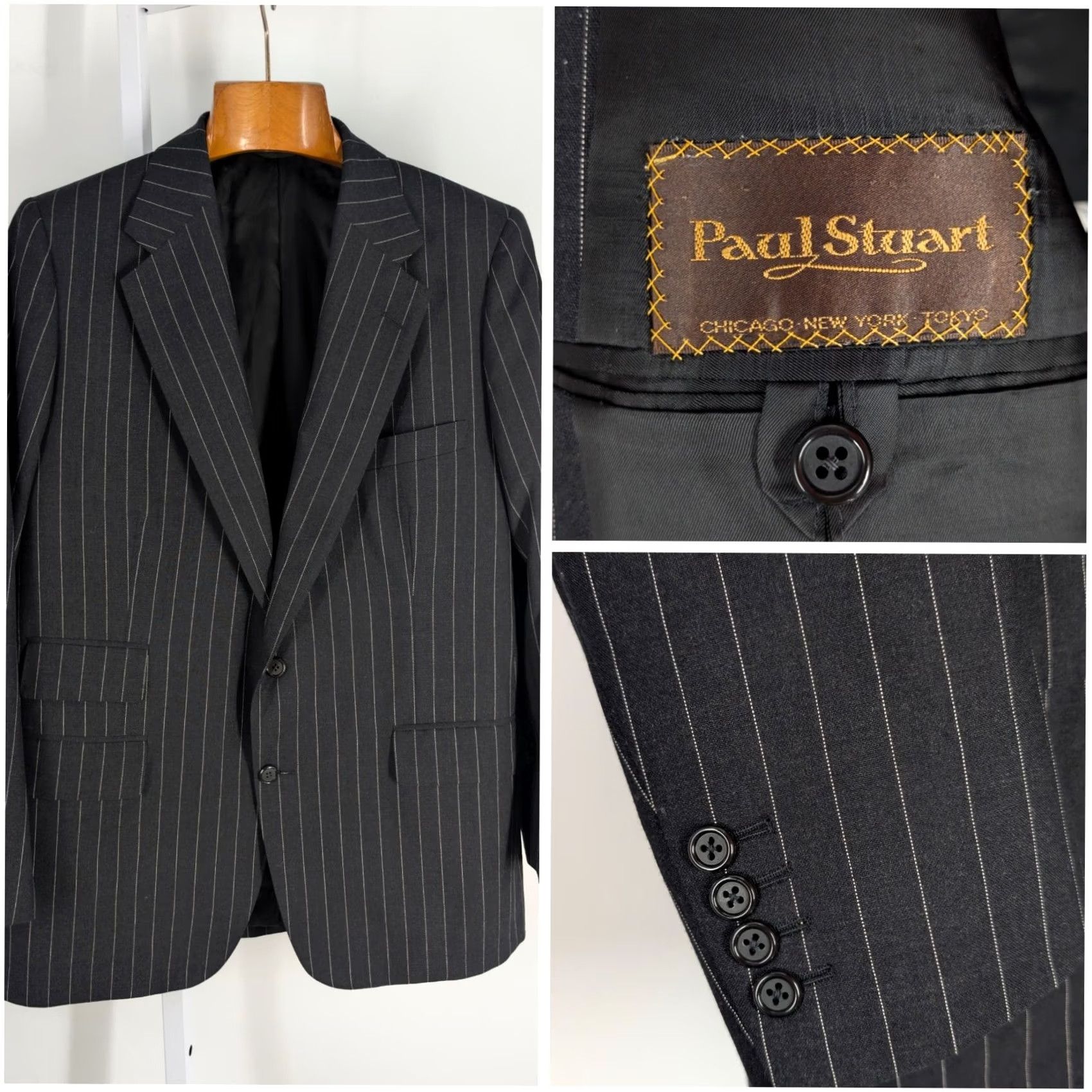 Paul Stuart Paul Stuart Blazer Suit 40 Wool Charcoal Dark Gray Pinstripe Mens Jacket Bespoke Bespoke 40 Regular Chest 40 USA Wool Size 40R - 2 Thumbnail