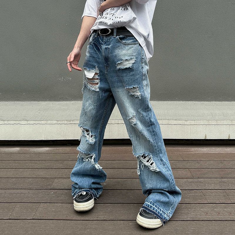 Jean × Vintage Washed Hole Micro Flare Street Jeans Size US 34 / EU 50 - 5 Thumbnail