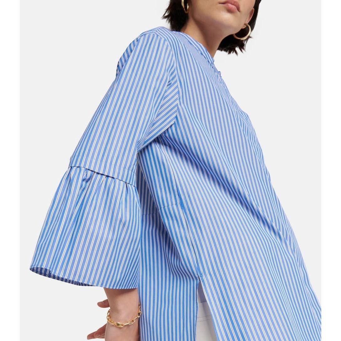 Max Mara 'S MaxMara Curvone Striped Blouse Blue Top Bell Sleeves Size M / US 6-8 / IT 42-44 - 2 Thumbnail