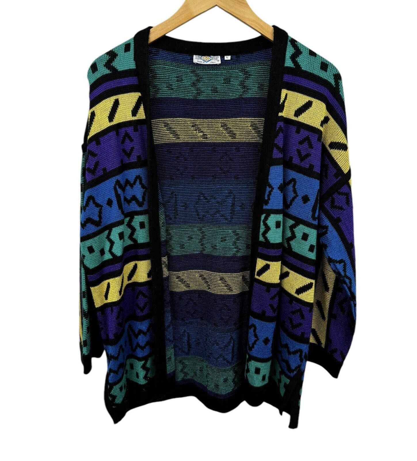 Designer Vintage Imapier Italy 90s Geometric Cosby Knit Cardigan L Size US L / EU 52-54 / 3 - 1 Thumbnail