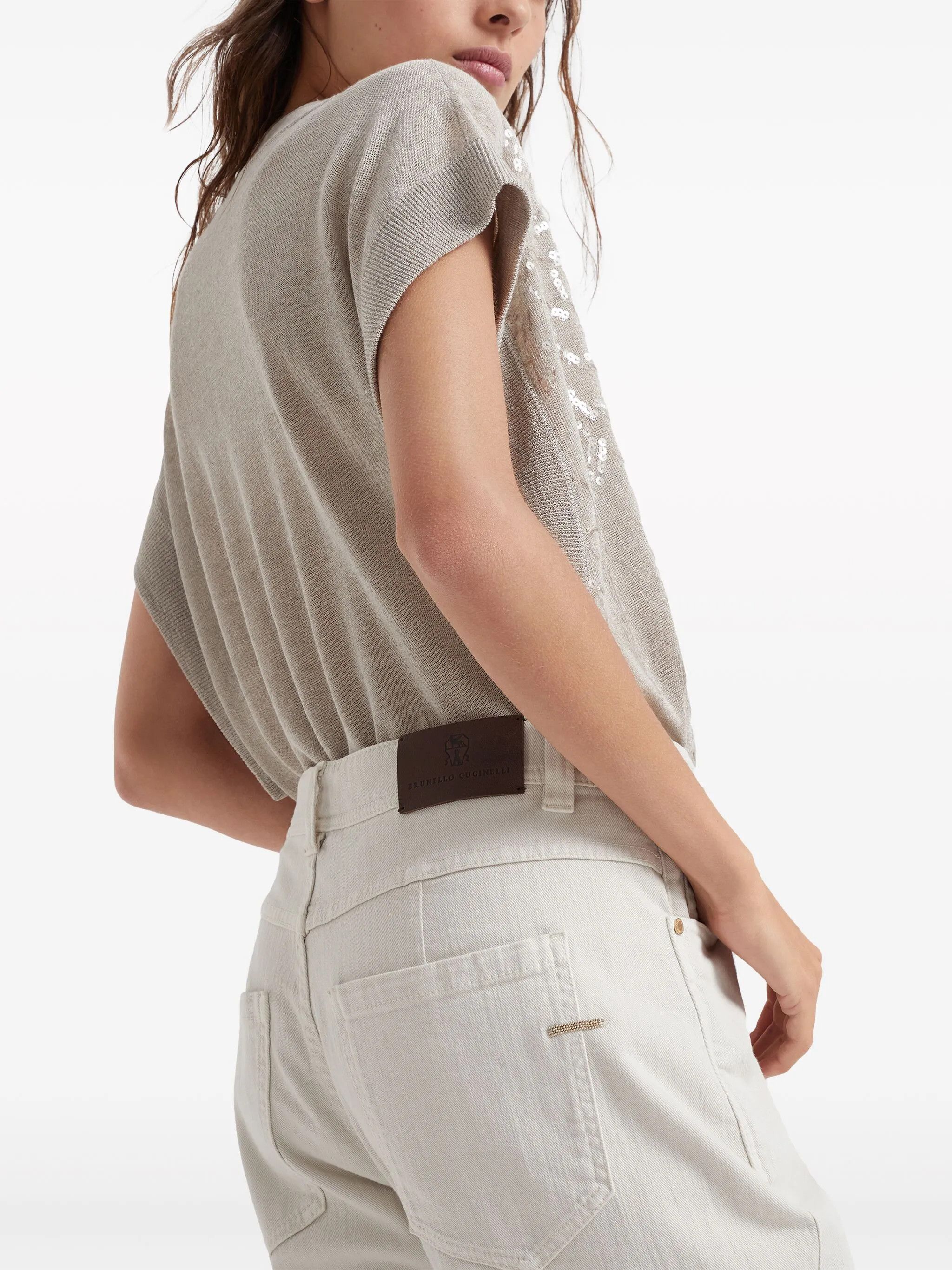 Brunello Cucinelli o1w1db10825 Woman Dyed Denim Pants in Open White Size 27" / US 4 / IT 40 - 4 Thumbnail