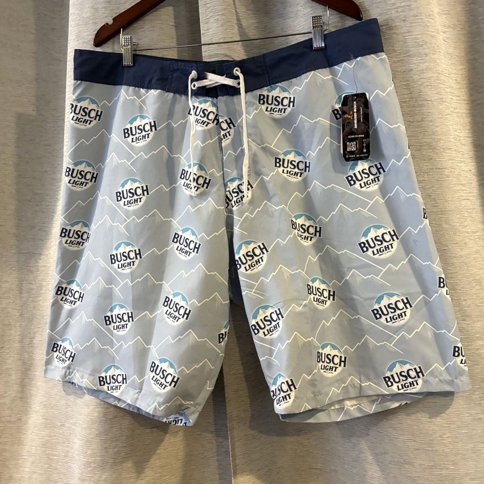 Vintage Busch Logo & Mountain Range All Over Print Board Shorts Blue 3XL NWT Men Big & Tall Polyester Swim Bottoms Size US 39 - 2 Thumbnail
