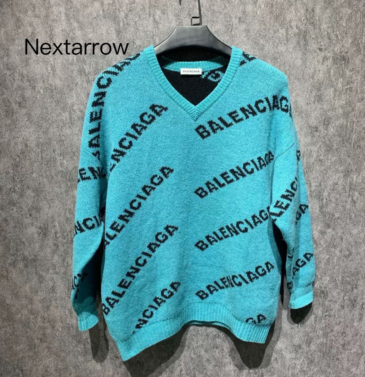 Balenciaga Lake Blue Full Print Knitted Sweater