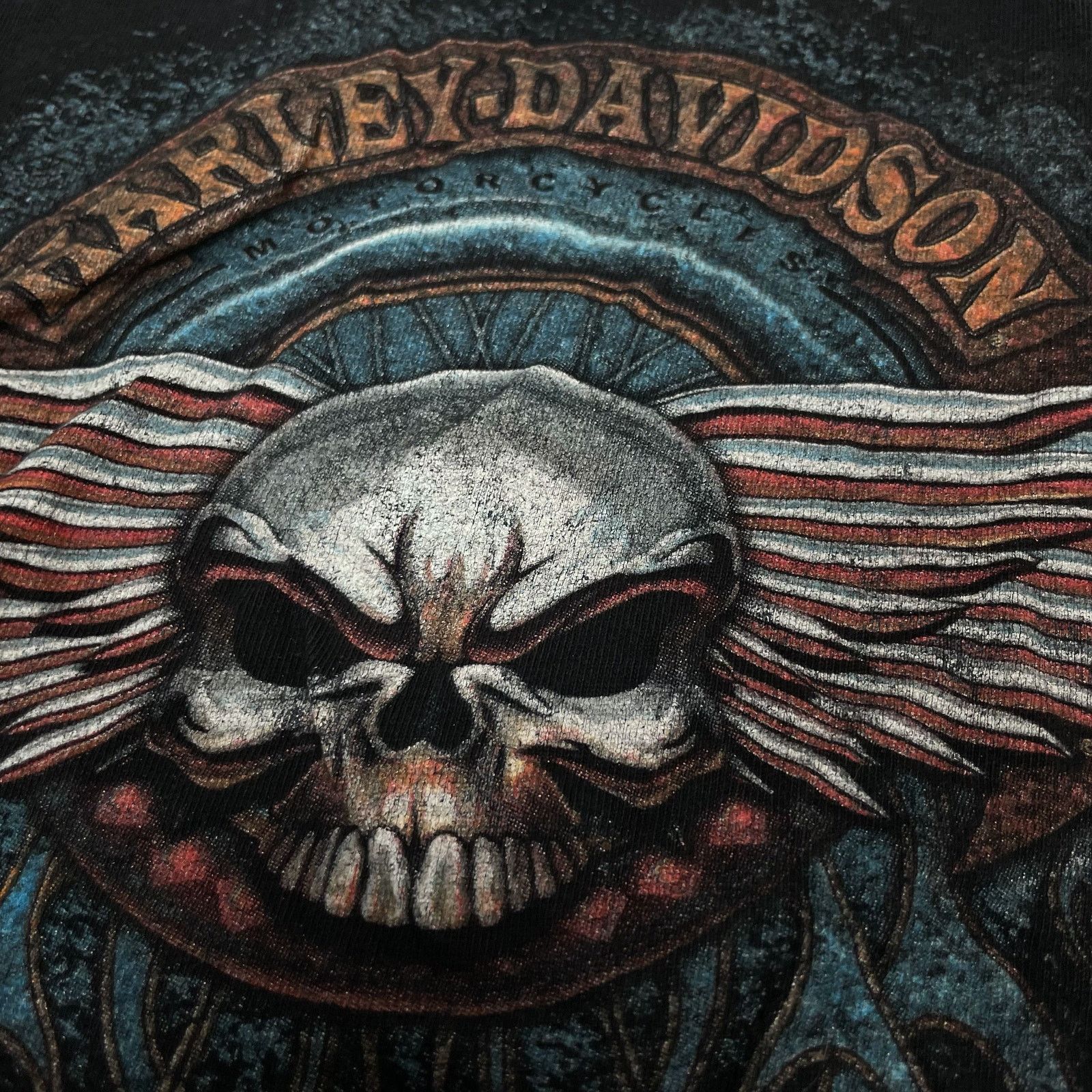 Harley Davidson × Vintage Harley-Davidson Men's Black Cotton Skull Wings T-Shirt XL Size US XL / EU 56 / 4 - 3 Thumbnail