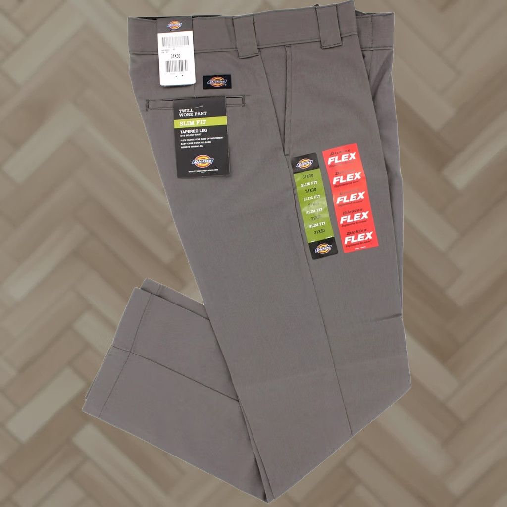 Dickies Dickies Mens Flex Pants Slim Fit Work Pant Tapered Leg 100% Cotton WP150VG Gray 31x30 Mens Pants Slim Waist 31x30 Gray Dickies Flex WP150VG Size US 31 - 1 Thumbnail