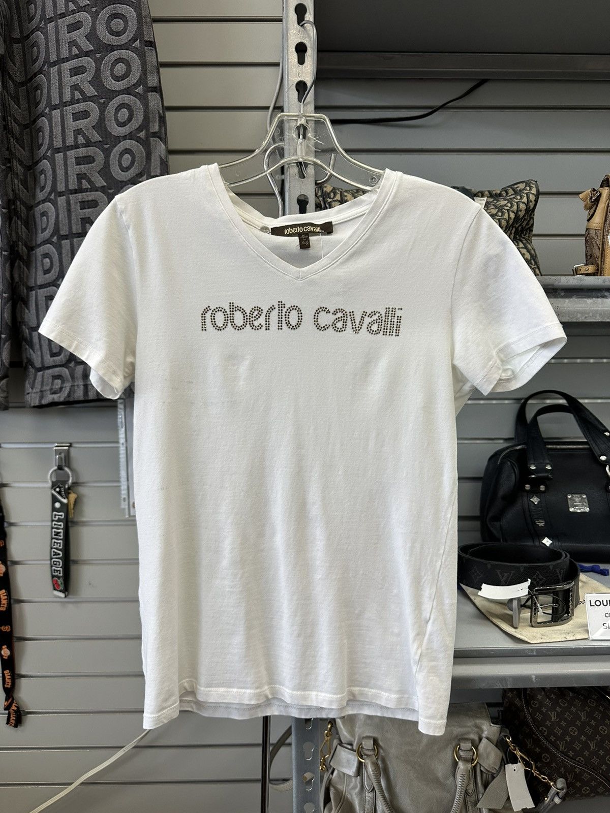 Roberto Cavalli ROBERTO CAVALLI MAINLINE RHINESTONE LOGO TEE SHIRT Size M / US 6-8 / IT 42-44 - 1 Thumbnail