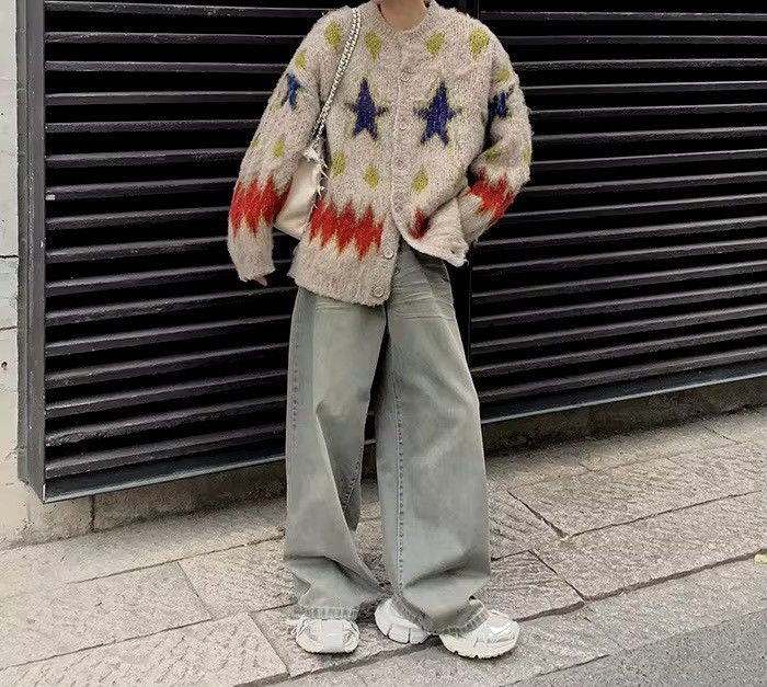 Japanese Brand Retro Patchwork Knitted Star Cardigan Size US M / EU 48-50 / 2 - 2 Thumbnail