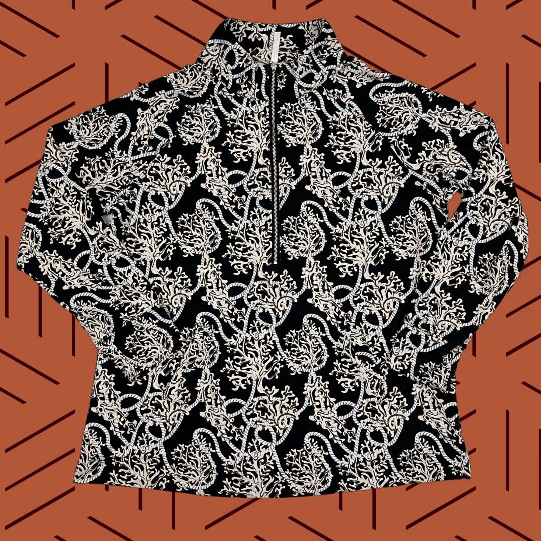 Vintage Lulu B Jacket Womens L Black White Coral Rope Coastal Half Zip Active Breathable Lightweight Full Zip Geometric Pattern Athletic Jacket Women L Black Size L / US 10 / IT 46 - 1 Thumbnail