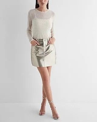 Express Express High waisted Metallic Gold Faux Leather Skirt Size 27" / US 4 / IT 40 - 1 Thumbnail