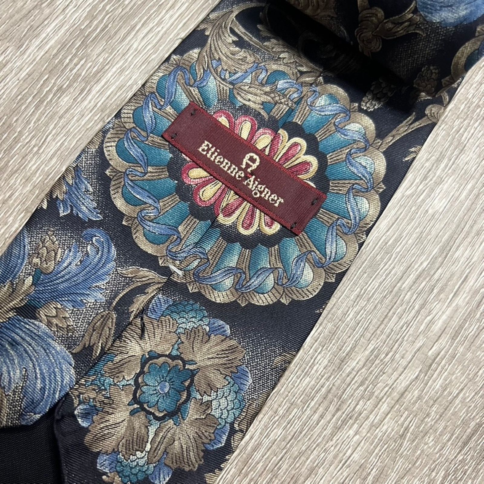 Etienne Aigner Etienne Aigner Men's Vintage Silk Floral Tie Blue Gray Size ONE SIZE - 2 Thumbnail