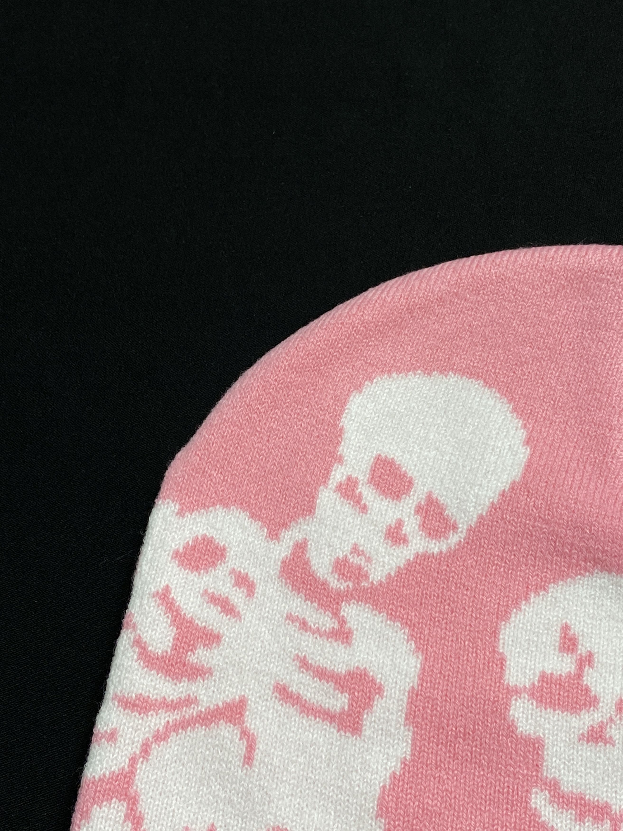 Japanese Brand Rare Skeleton Graphic design No Cuff Knit Pink Beanie OS Size ONE SIZE - 3 Thumbnail
