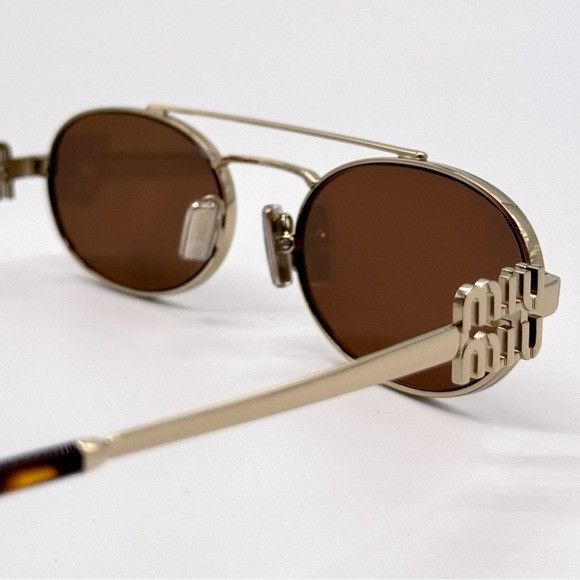 Miu Miu NEW MIU MIU SMU 54Z ZVN70D OVAL GOLD BROWN MU54ZS ZVN70D WOM Size ONE SIZE - 8 Thumbnail