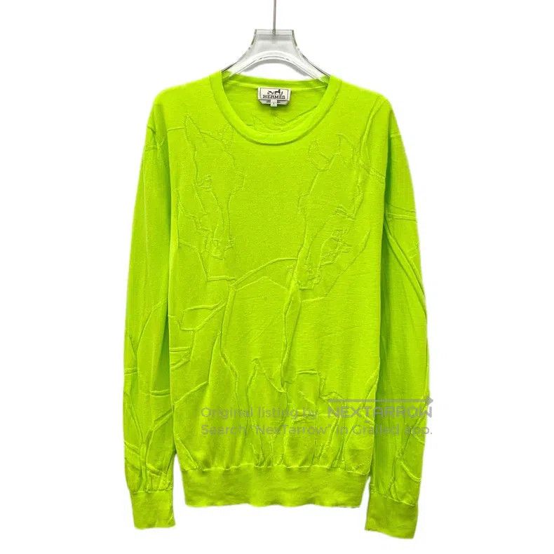 Hermes Hermes Neon Green Horse Jacquard Cotton Crew Neck Long Sle Size US L / EU 52-54 / 3 - 1 Thumbnail
