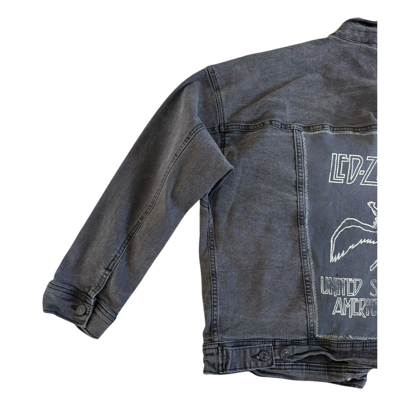 Led Zeppelin LED ZEPPELIN Upcycled Gray Denim Jacket Retro Vintage 2X Size XXL / US 16-18 / IT 52-54 - 8 Thumbnail