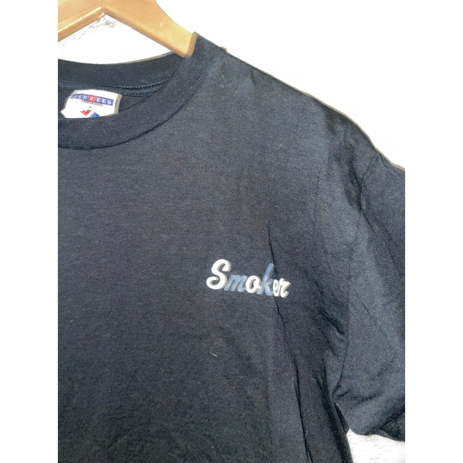 Jerzees Vintage Smoker Shirt Text Black Graphic Tee 90s VTG Medium Size US M / EU 48-50 / 2 - 2 Thumbnail