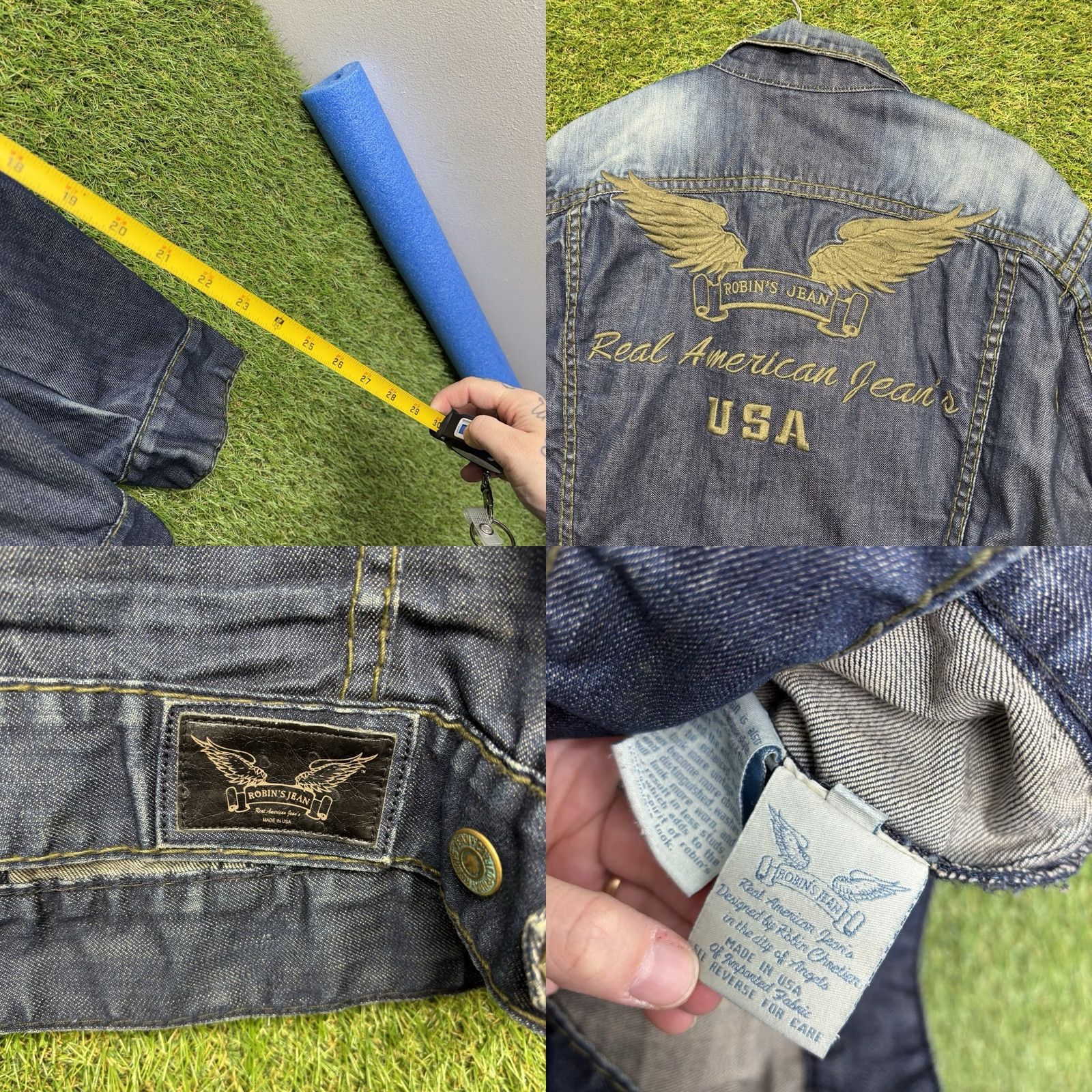 Denime VINTAGE Robins Jean Jacket Mens XL Blue Trucker Denim Embroidered Wings USA Made Wing Collar Biker Jacket Size US 36 / EU 52 - 8 Thumbnail
