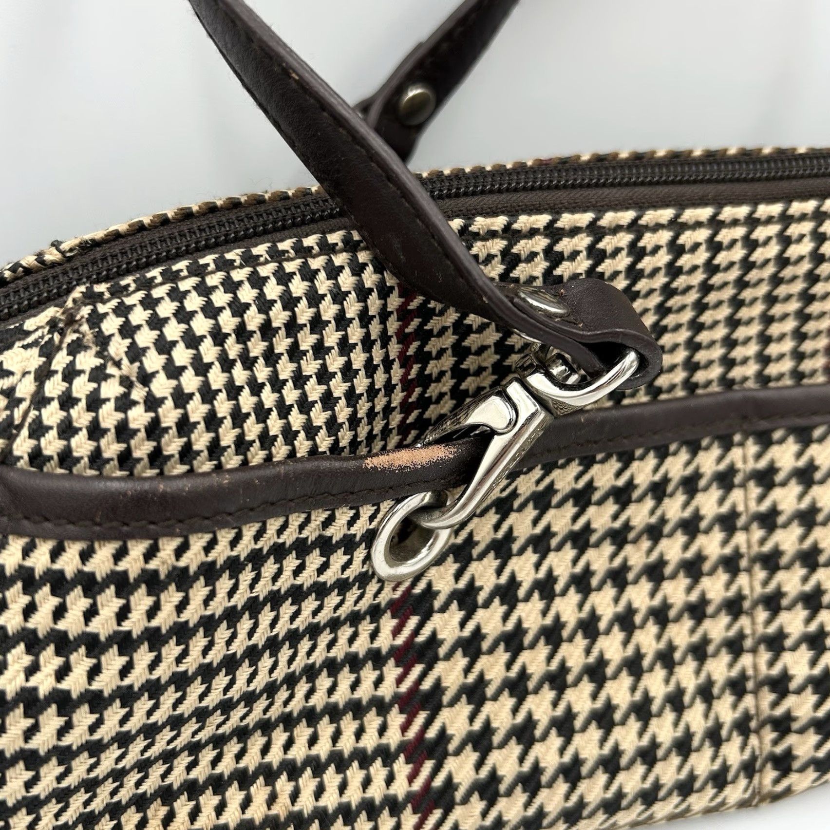 Ralph Lauren VINTAGE Lauren Ralph Lauren Womens Brown Multi Houndstooth Fabric Zip Shoulder Bag Size ONE SIZE - 5 Thumbnail