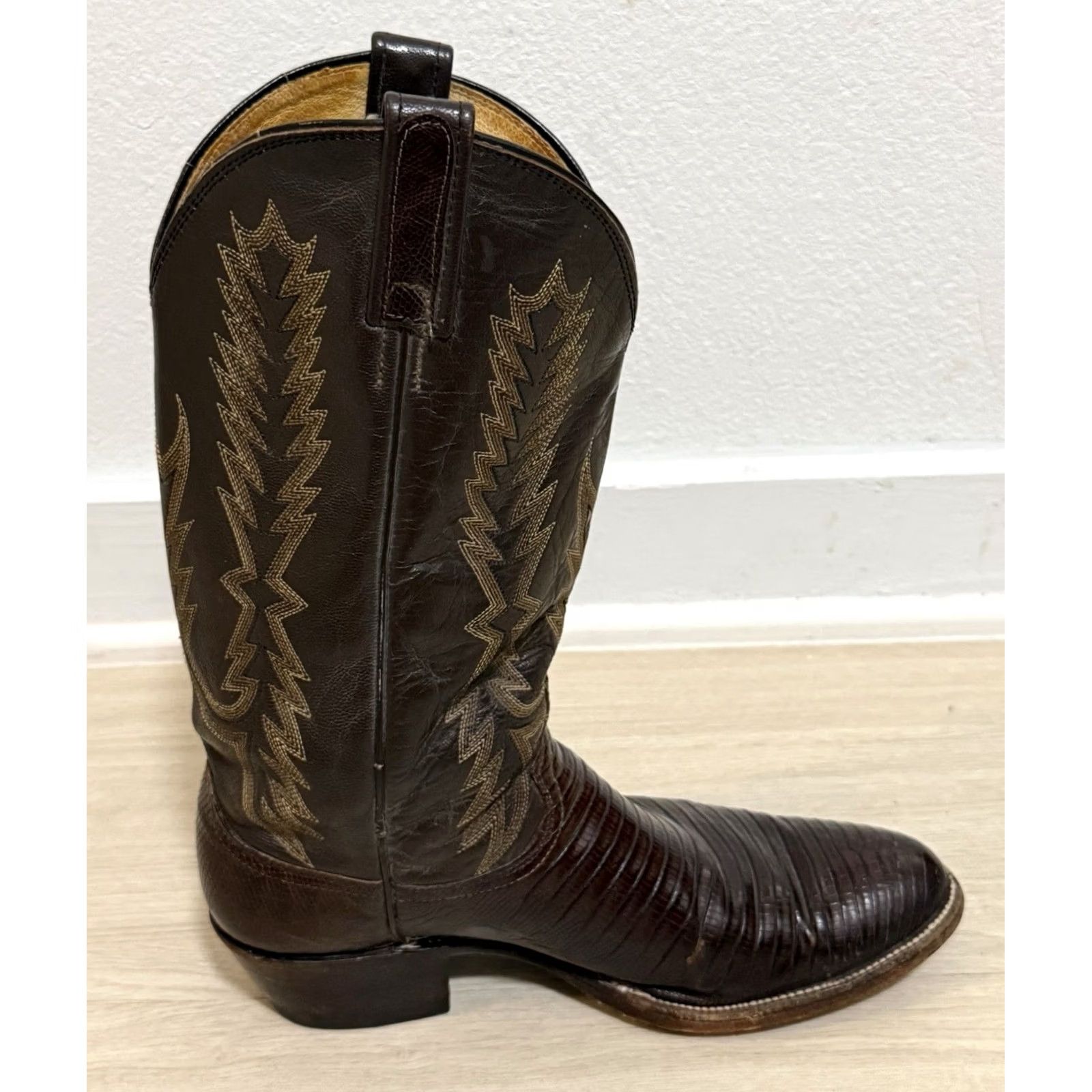 Dan Post VINTAGE Dan Post 16862 Boots Mid-Calf Brown Lizard Cowboy Leather Western Men 9.5D - 16862, Embroidered, Leather, Comfort, Cushioned, USA Size US 10 / EU 43 - 3 Thumbnail
