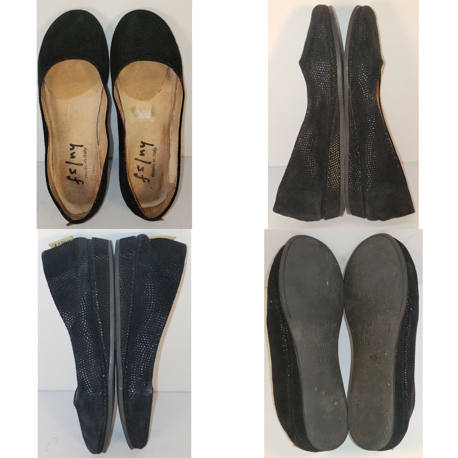 Vintage FS/NY Women's Flats Black Pebbled Leather Lining Insole Low Wedge 5.5M Ballet Flat Womens Shoes Size US 6 / IT 36 - 8 Thumbnail