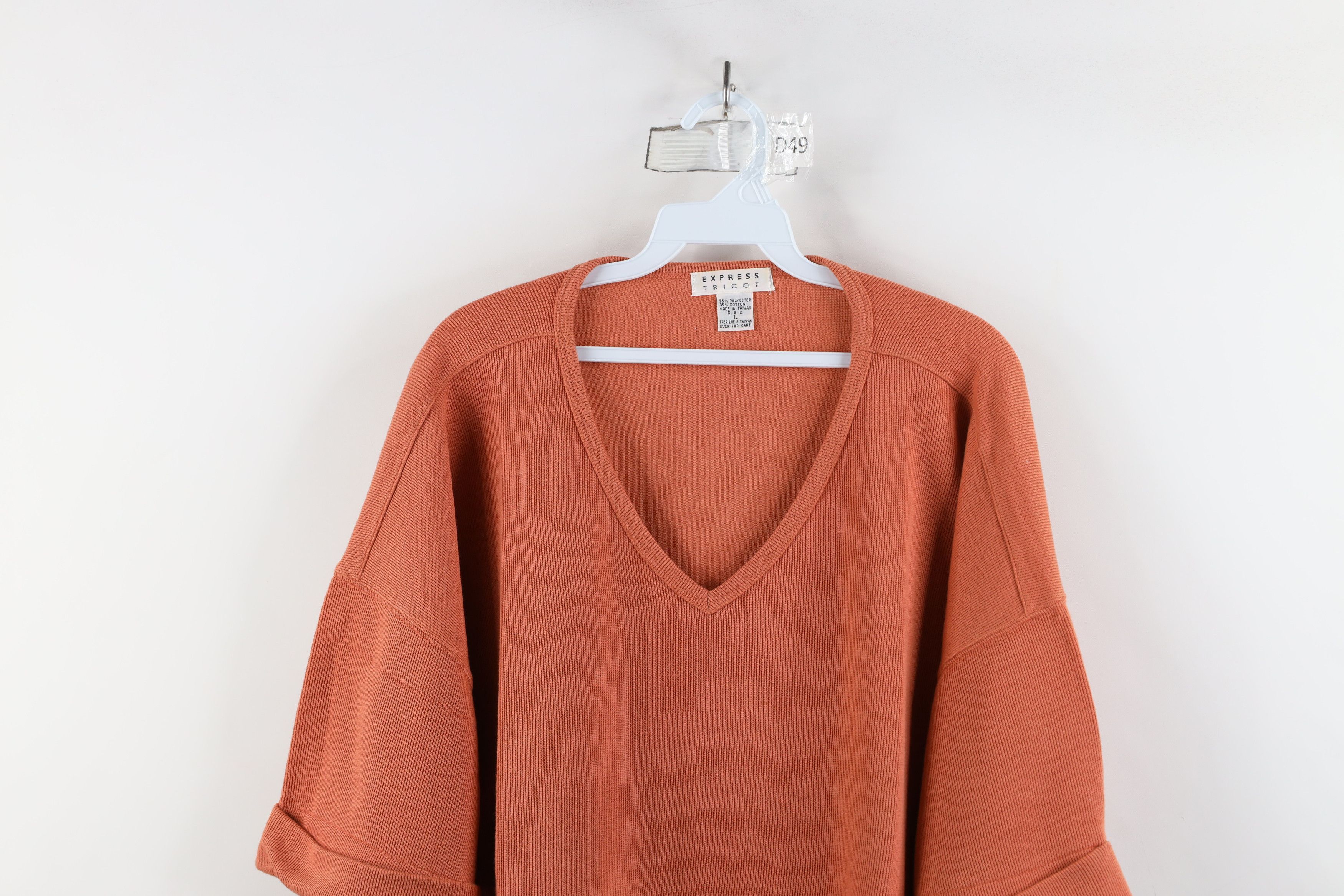 Express × Vintage Vintage 90s Express Thermal Ribbed Knit T-Shirt Pale Orange Size L / US 10 / IT 46 - 2 Thumbnail