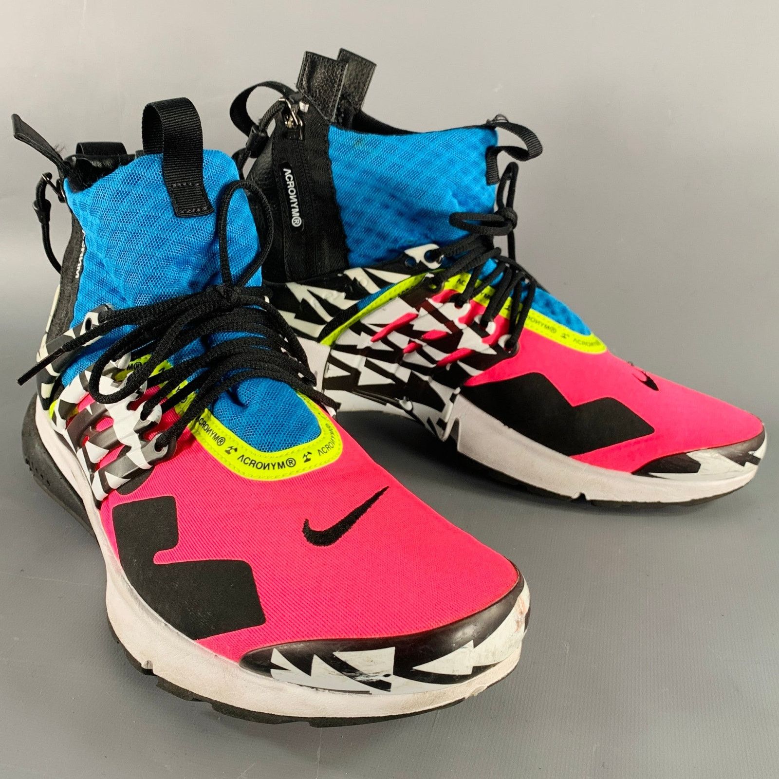 Nike Pink Air Presto Mid Multi Color Block Mesh Zip Up Sneakers Size US 12 / EU 45 - 1 Thumbnail