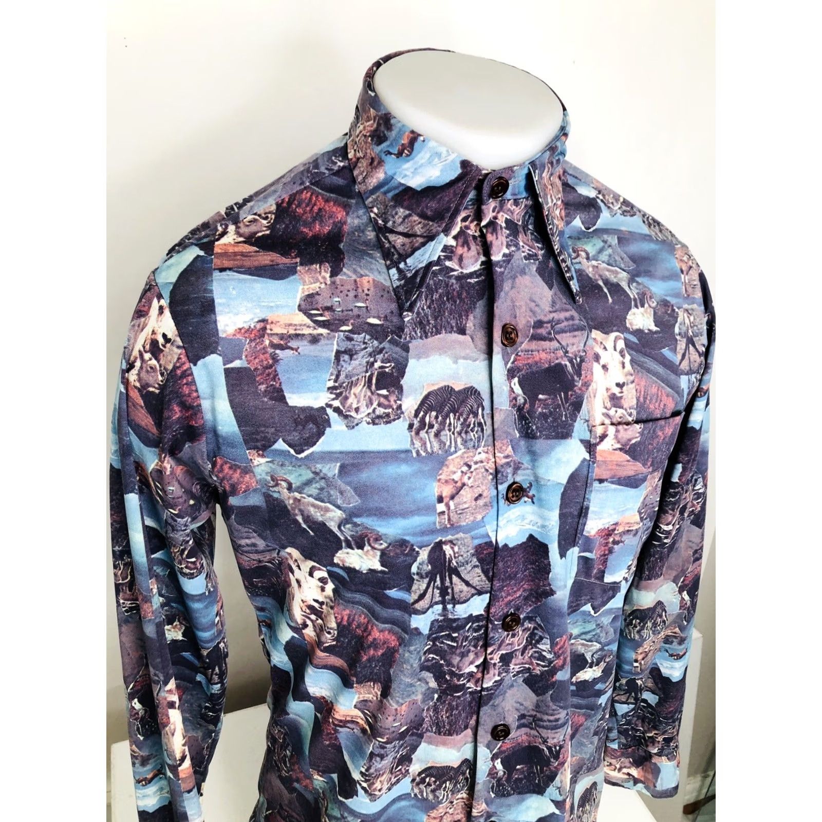 Sears SEARS Knit GOATS / ZEBRA WILDLIFE Shirt Md. M Multicolor Button-Up Long Sleeve Collared Mens Size US M / EU 48-50 / 2 - 3 Thumbnail