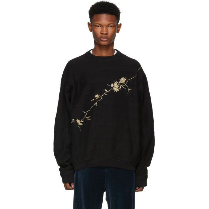 Haider Ackermann Haider Ackermann Black Floral Embroidered Sweatshirt Size US L / EU 52-54 / 3 - 1 Thumbnail