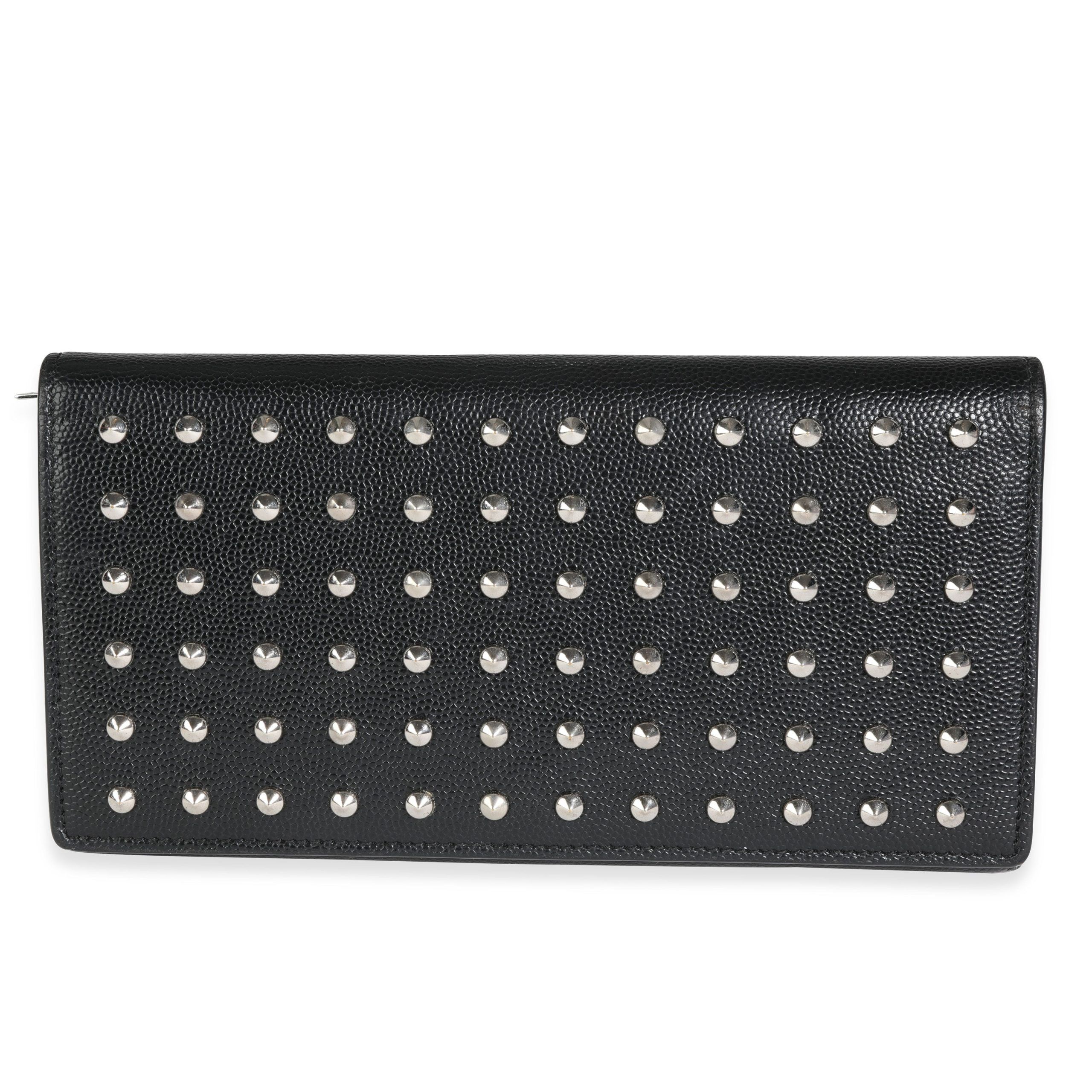 Saint Laurent Black Grain De Poudre Leather Studded Classic Marquage Flap Wallet