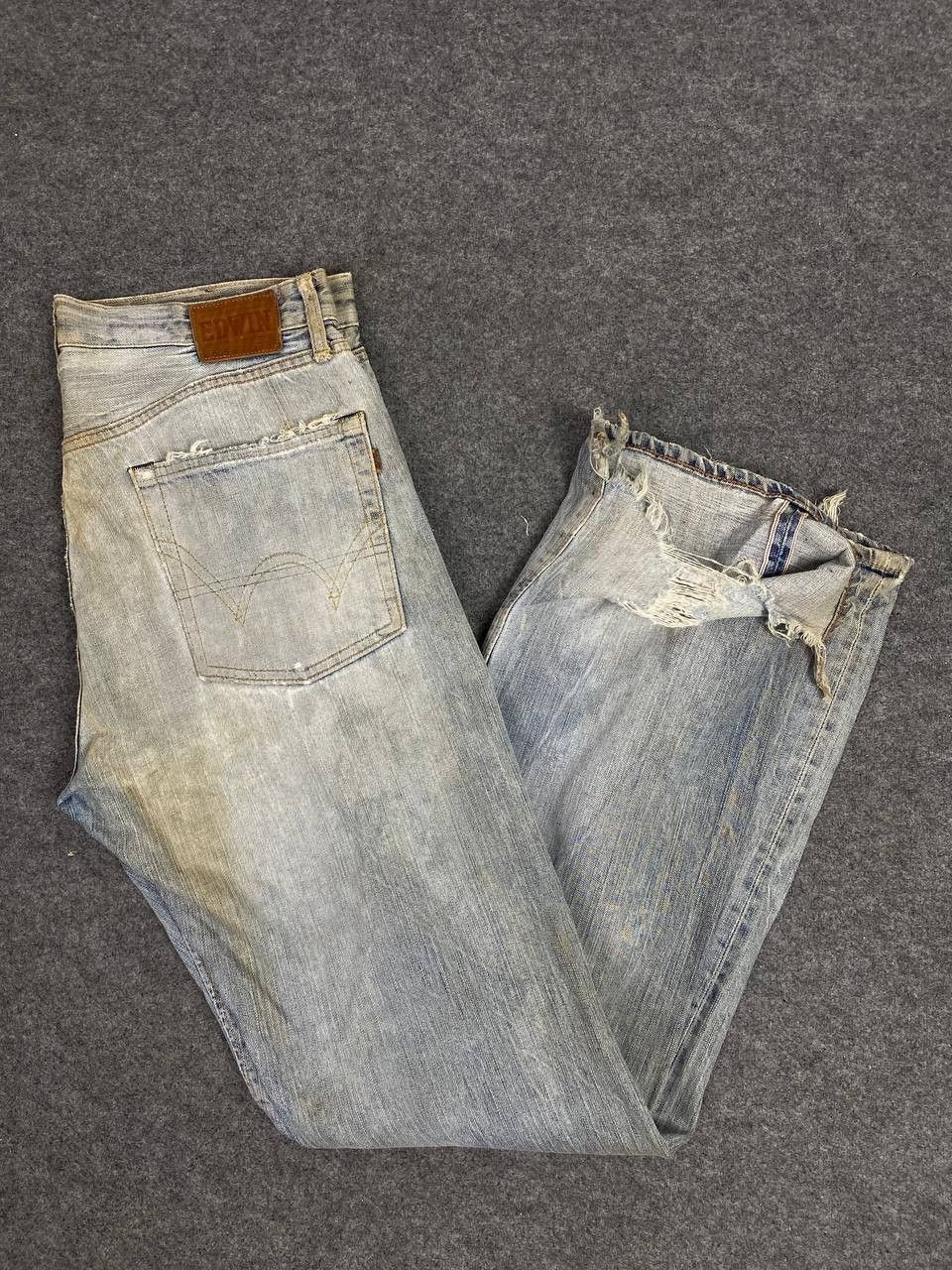 image of Vintage Edwin 505Zx Selvedge Distressed Denim in Light Blue, Men's (Size 34)