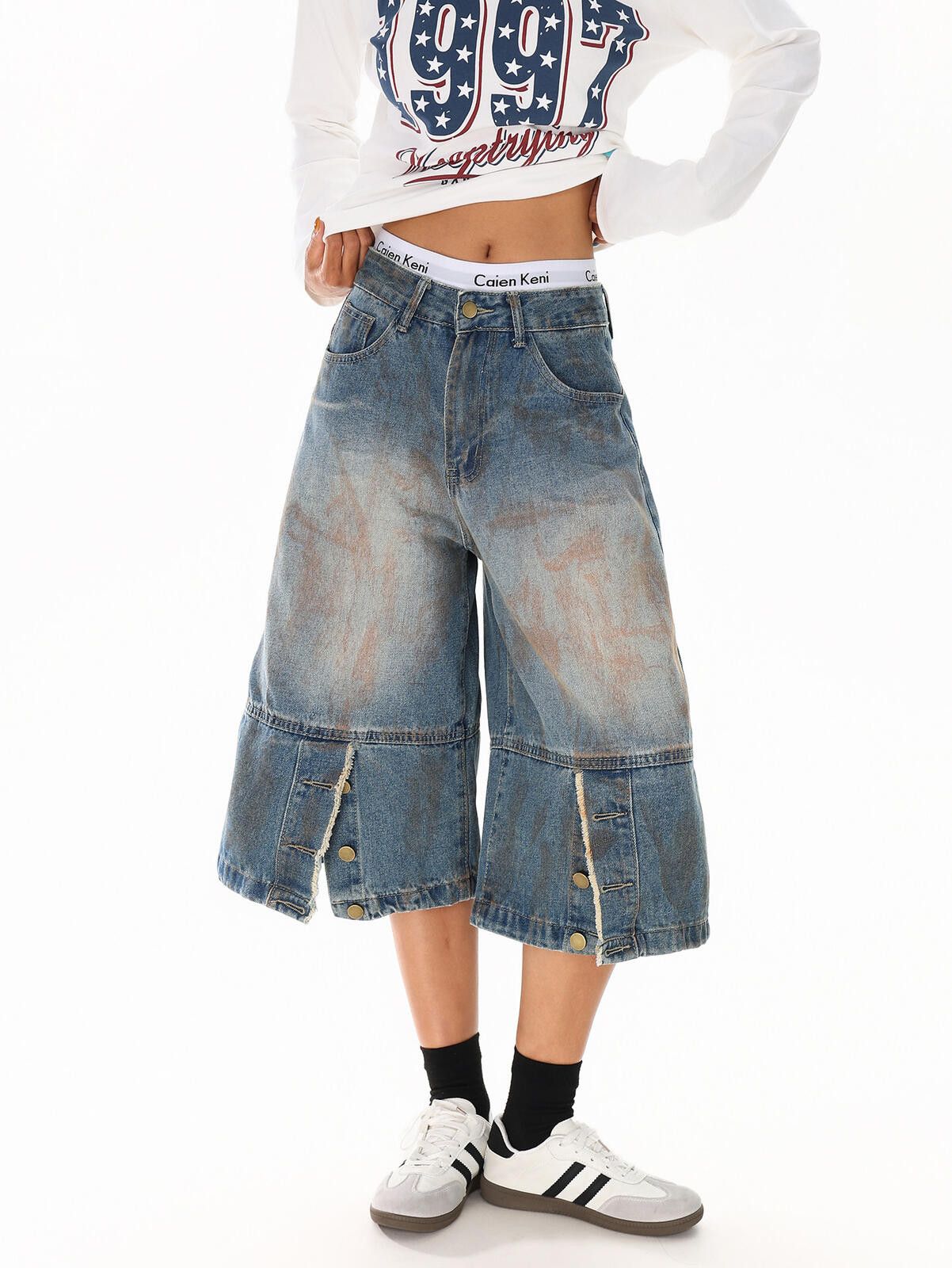 Other Blue Washed Denim Relaxed Baggy Jorts - Shorts Vintage Denim Size US 32 / EU 48 - 2 Thumbnail