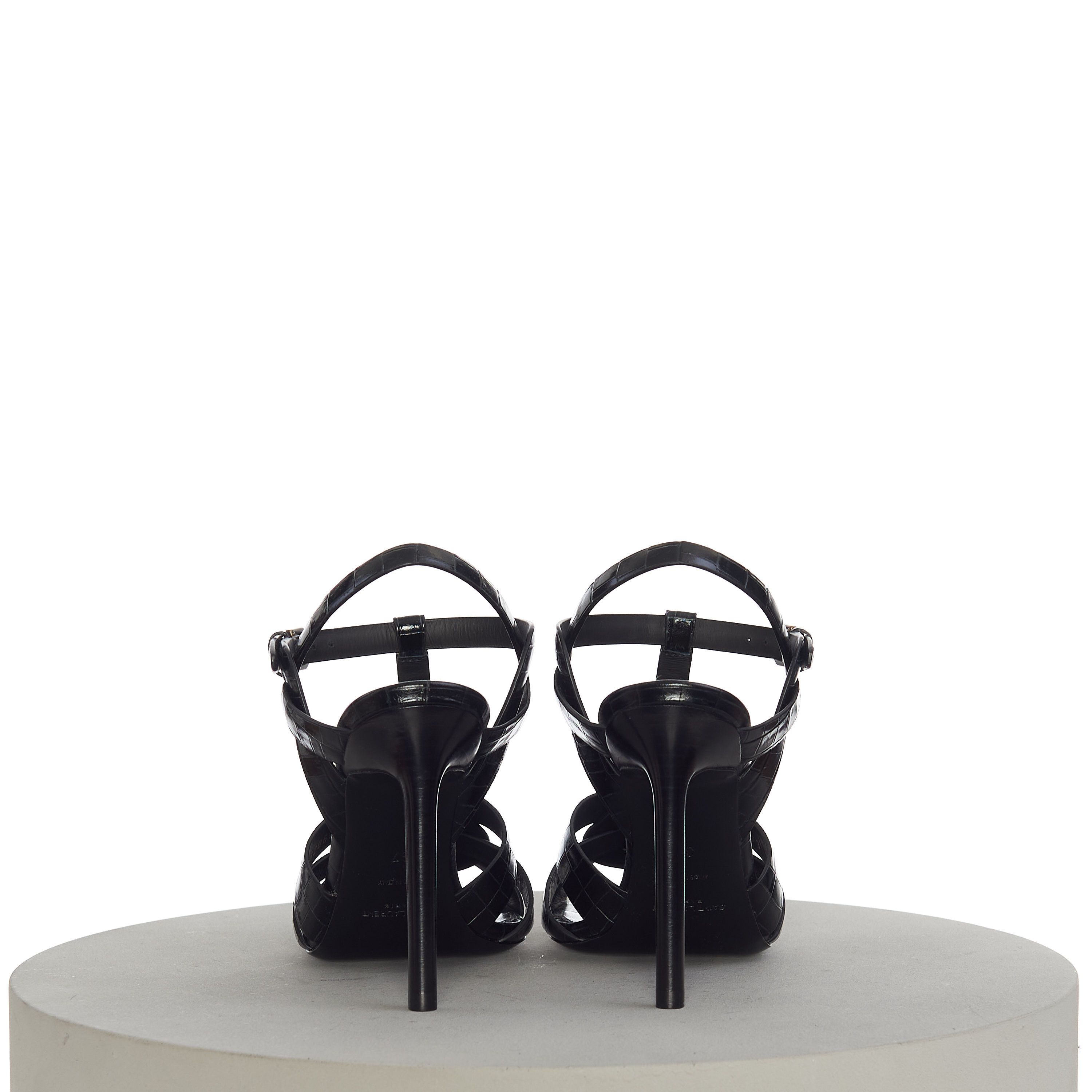 Saint Laurent Paris Tribute Sandals In Black Crocodile-Embossed Shiny Leather Size US 6.5 / IT 36.5 - 7 Thumbnail
