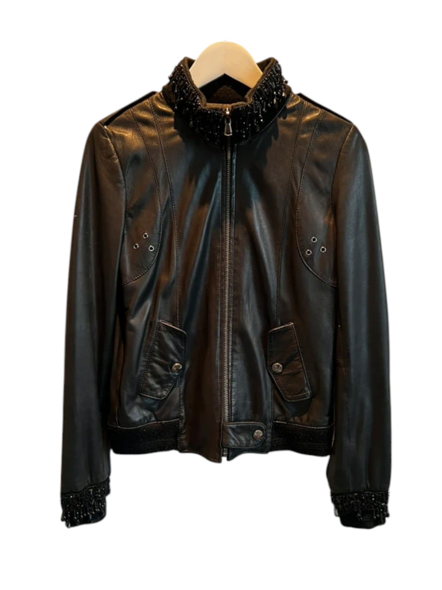 Roberto Cavalli Class Roberto Cavalli Beaded Leather Bomber Jacket, c. 2009 Size M / US 6-8 / IT 42-44 - 1 Thumbnail